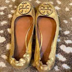 Tory Burch gold ballet flats